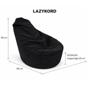 XL beltéri LazyKord babzsákfotel fekete színben, kord bársony felülettel